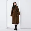 Nuevo abrigo de cachemira de doble cara color café para otoño e invierno para mujer, longitud media-larga, talla grande, de alta gama, abrigo largo de lana holgado