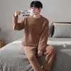 Nuevos Pijamas de Terciopelo Coral para Hombre en Otoño e Invierno, Engrosados y Cálidos, Conjunto de Ropa de Casa de Invierno para Adolescentes y Niños