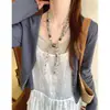 Lenço-Colar Longo de Seda Floral com Contas Estilo Chinês Vintage Novo para Mulheres, Decoração de Lenço de Pescoço Artístico de Alta Qualidade para Puxar