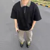 Camisa Polo Patchwork Pied-de-Poule de Manga Curta para Homens, Estilo Old Money de Verão, Camiseta Pesada de Manga Meia-Manga, Manga de Cinco Pontos de Alta Qualidade e Estilosa