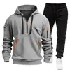 Novo Conjunto de Moletom com Zíper e Múltiplos Bolsos para Homens na Primavera e Outono, Blusa de Moletom Pulôver para Esportes e Uso Casual