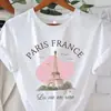 Camiseta com Estampa Padrão Torre Eiffel Manga Curta Gola Redonda Tops Casuais Verão Feminino Casual Camiseta Feminina Roupa