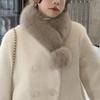 Bufanda para mujer estilo coreano combinable bufanda con bola de pelo cuello de felpa de piel sintética invierno cruzada piel piel de conejo Rex cálida más