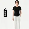 Camiseta Modeladora de Curva Suave Top Esportivo Clássico com Gola Redonda para Mulheres Yoga Pilates Manga Curta Corrida Fitness Badminton Respirável