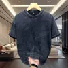 Camiseta de Algodón Lavado de Manga Corta American High Street para Hombre Verano Suelta Trendy Marca Casual Pareja Top Manga Tres Cuartos