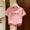 Camiseta de Manga Curta para Meninas, Novo Estilo para Crianças de Meia-Idade e Grandes, Tops Casuais da Moda e Fofos de Verão para Meninas, Camisetas 100% Algodão, Roupa Infantil Tendência
