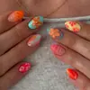 Uñas Portátiles con Diseño Floral de Puntos en Relieve 3D Gradiente Naranja Azul 30 Piezas Moda Europea Americana Uñas Postizas