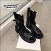 Nueva Versión de Cuero de las Botas de Moda Anuales~Piel de Caballo Texturizada Lavada Correa con Hebilla Tacón Grueso Botines Cortos Martin para Mujer Estilo Motociclista