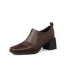 2025 Novos Sapatos Femininos Bico Quadrado Salto Bloco Salto Médio Sapatos da Moda Salto Alto Sapatos Individuais Retrô Marrom Estilo Britânico Sapatos de Couro