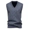 Suéter sin mangas de punto jacquard con patrón de rombos pequeños, forro polar, estilo casual de papá, holgado, para hombres de mediana edad, Otoño e Invierno