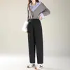 Moda Nueva Versátiles para Viajar Rayas Verticales Estilo Coreano Pantalones Harem Lana Negra Casual Cálidos Con Forro de Terciopelo Ropa de Invierno Mujer