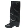 2025 Novas Botas de Moda Dobradas de Salto Alto Transfronteiriças Salto Grosso Tamanho Grande Estilo Britânico Botas de Cano Alto para Mulheres Wish Atacado