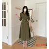 Vestido otoñal e invernal chic coreano de estilo francés con cintura ceñida y falda fluida