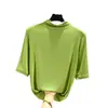 Camiseta de Modal con Cuello Medio y Media Manga para Mujer Verano Delgada Interior Manga Media Color Sólido Versátil Camiseta Base