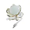 Anillo de plata de ley estilo antiguo Ailian para mujer Jade Blanco Flor de Loto Dorada anillo budista antiguo de vestimenta antigua anillo abierto