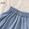 Conjunto de Moda para Niñas Ningli Verano Nuevo Elegante Cuadros Bordado Cuello de Muñeca Top y Pantalones Cortos Florales Conjunto de Dos Piezas