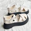 Sandálias Mary Jane Brancas Elegantes com Biqueira para Sair no Verão Novas Versáteis Fashionáveis Sola Grossa Sapatos Romanos para Saia