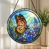 Borboleta Monarca Flor Roxa Vidro Pintado Pingente Colorido Ornamento de Vidro para Casa Decoração de Janela Jardim Pegador de Sol