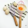 Transfronterizo Nuevo Batidor de Huevos de Silicona de 8 Pulgadas 10 Pulgadas 12 Pulgadas Batidora Manual con Mango de Madera Herramientas para Hornear Claras de Huevo Venta al por Mayor