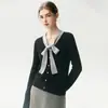 Intelectual e elegante~Novo cardigã de caxemira outono e inverno para mulheres, com design fluido, suéter de tricô, cardigã curto e peça de outer wear