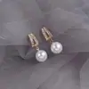 Pendientes Colgantes de Perla para Mujer, Elegantes de Dongdaemun, Pendientes de Letra Completos de Diamante, Diseño Estilo Hong Kong, Joyería de Oreja Pequeña y Exquisita