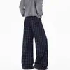 Pantalones Casuales a Cuadros Estilo Retro Americano con Botones para Hombre y Mujer, Estilo Holgado y Relajado, Pantalones de Pierna Ancha Adelgazantes de Longitud Completa