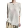 Cloud Touch 2025 Primavera/Verano Nuevo Suéter de Punto de Cachemira de Seda para Mujer Cuello Redondo Manga Tres Cuartos Color Sólido Top Dulce