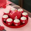 Set de Ceremonia de Té para Celebración de Boda, Suministros de Compromiso Estilo Chino, Bandeja Roja de Dote Nupcial, Tetera, Caja de Regalo para Juego de Té