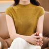 Moda 2024 chaleco de lana peinada Nuevo cuello alto medio encaje hueco camiseta interior para mujer jacquard top de manga corta