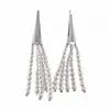 Pendientes de botón con borla de circonita francesa plateada y perla, pendientes simples y de moda, pendientes de lujo ligero de alta gama