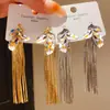 Pendientes de Aguja de Plata de Lujo Ligero con Borla Larga de Hoja de Diamante Estilo Retro Francés de Nicho Elegantes y con Estilo para Mujer