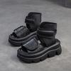 Jie Jie 2025 Verano Nuevo Suela Gruesa Color Retro Capa Superior Piel de Vaca Velcro Todo Fósforo Bota Tobillera Pequeña Sandalias