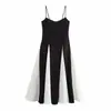 Estilo Americano Chica Picante Moda Elegante Elegante Costura Blanca y Negra Vestido Largo Verano 2024 Nuevo Vestido Largo de Tirantes