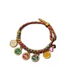 Pulsera Tejida de Cinco Vías del Dios de la Riqueza de Xizang Pulsera Flor de Durazno Joyería Estilo Étnico Retro Pulsera Thangka Ajustable Regalo