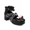 Zapatos Estudiantiles para Mujer Lolita con Lazo Redondos de Tacón Medio, Talla Grande, K1-7