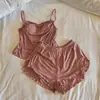 Pijama Feminino de Verão com Sutiã Embutido, Camisola e Shorts Conjunto de Duas Peças Novo Estilo Puro e Sexy Algodão Modal Roupa de Dormir