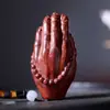 Contas de Orvalho de Sândalo Vermelho de Folha Pequena, Cabo de Mão de Buda, Mão de Buda Esculpida em Sândalo, Mãos Juntas com Contas de Orvalho, Acessórios para Mesa, Brinquedos