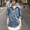 Em estoque Camisa Jeans Tencel Feminina Outono Retrô Francês Casaco Fino Protetor Solar Top Azul Outros
