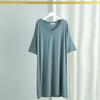 Vestido Camiseta de Modal de Longitud Media para Mujer Verano Estilo Coreano Color Sólido Talla Grande Cuello en V Manga Corta Holgado Superior Moderno