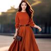 Nuevo Vestido de Punto Naranja Calabaza Otoño 2026, Impresionante Vestido Mini, Vestido Largo de Alta Gama Estilo Francés que Ceñe la Cintura y Adelgaza