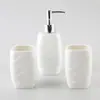 Juego de Cerámica para Tocador de Color Sólido con Patrón de Ola en Relieve, Botella de Loción para Lavar el Baño, Vaso para Enjuague Bucal, Frasco de Almacenamiento