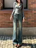 Jeans de diseño estilo vintage, ligeramente acampanados y forrados de polar para mujer, perfectos para otoño e invierno. Diseño de pierna de herradura suave, cómodo, de corte ajustado y versátil