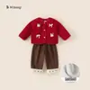 Youbao Roupas Infantis Conjunto para Criança Jaqueta Cardigan de Pelúcia Costurada com Calça Longa Peluda Conjunto de Duas Peças para Meninas Roupa Anual Infantil