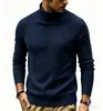 Suéter masculino, novo estilo outono/inverno, gola alta europeu e americano, cores sólidas e designs listrados, tricô slim fit, suéter quente, segunda pele para homens