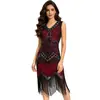 Vestido retro de lentejuelas y cuentas de los años 1920 para mujer, escote en V delantero y trasero, elegante vestido de noche con flecos, superventas transfronterizo de Amazon