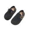 Zapatos grises para mujer estilo Birkenstock de suela gruesa que aumentan la altura, nuevo modelo 2026, estilo popular de invierno, forrados de felpa, sin cordones y cómodos zapatos de algodón