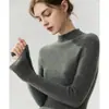 Suéter de cashmere 100% puro sem costura pronto para usar linha de frente feminino gola semi-alta canelado slim fit emagrecedor suéter base de tricô