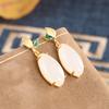 Pendientes de cuerpo entero chapados en plata de ley s925 para mujer, estilo étnico, con forma de hoja de jade Hetian, con temperamento, con gancho para la oreja