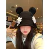 Gorro de Pescador Tejido Rojo Lindo de Dibujos Animados para Mujer en Otoño e Invierno, Cara Pequeña, Protección Cálida para los Oídos, Gorro de Lana