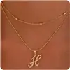 Collar de Cobre con 26 Letras Transfronterizo de Amazon para Mujer, Cadena para Clavícula con Colgante Personalizado en Capas de Alta Gama, Joyería Versátil y Elegante